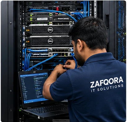 IT technician installing and maintaining enterprise rack servers